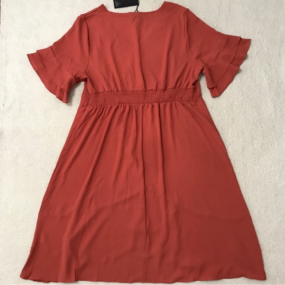 Faux Wrap Midi Dress Ruffle Short Sleeve Burnt Orange Size 2X - Picture 12 of 14